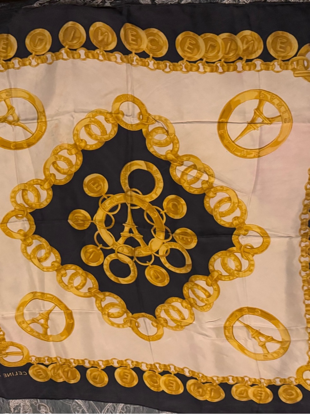 Celine Gold Chain Print Silk-Scarf